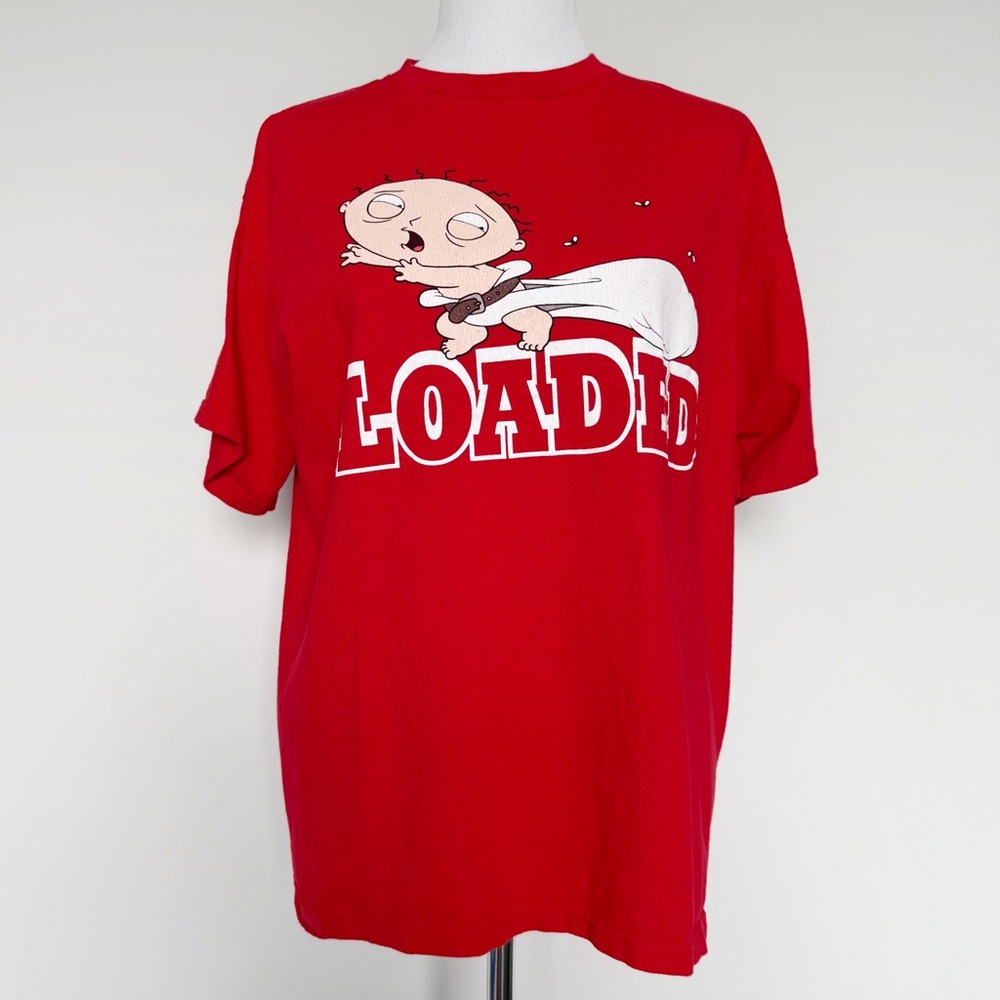 Family Guy Stewie Loaded T-Shirt Mens Size Large Red Funny Y2K TV Gift Tee Shirt